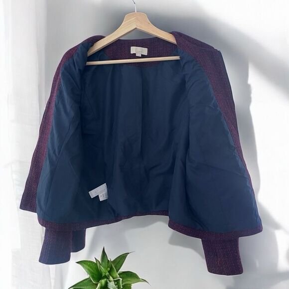 LOFT Wool Blend Boucle Tweed Zip Blazer Jacket in Plum - Picture 8 of 10